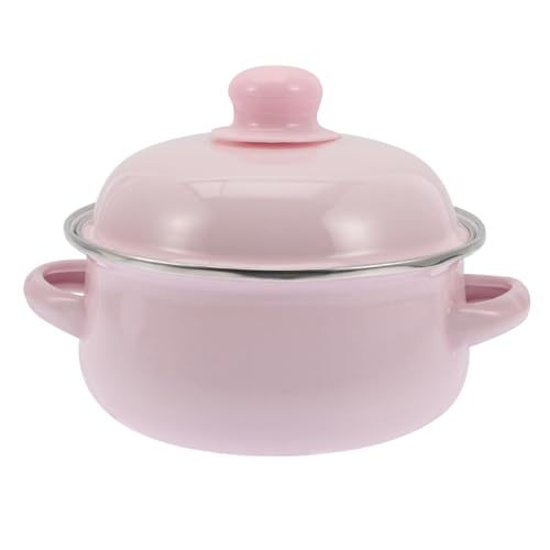 Ipetboom Cacerola Esmaltada con Tapa Doble Asa Antideslizante Resistente al Calor para Cocina de Inducción y Guisos Domésticos Rosa