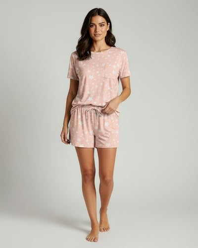 Real Essentials 4 Piece: Women’s Short Sleeve Top with Shorts Pajama Set – Ultra-Soft Lounge & Sleepwear (Available In Plus)