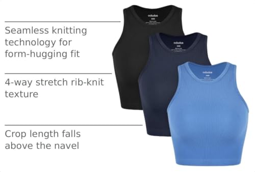 Image of ODODOS 3-Pack Seamless Crop Tank for Women Ribbed Soft High Neck Cropped Tops