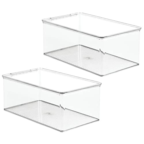 mDesign Stackable Plastic Bathroom Storage Box, Hinge Lid, Container for Organizing Soap, Body Wash, Shampoo, Conditioner, Hand Towels, Hair Accessories, Lumiere Collection, 2 Pack, Clear