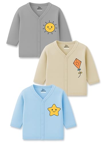 Image of Kidbee Baby Front-Open Cotton Jabla /Top, Full Sleeve, Unisex, Months, Pack of 3