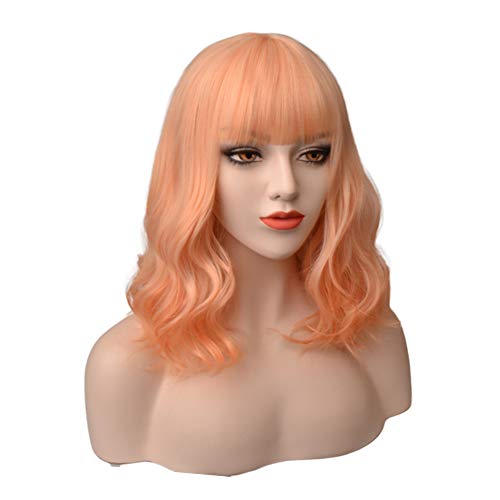 PATTNIUM Short Wavy Curly Orange Wig with Bangs for Women Synthetic Fiber Cosplay Party Halloween Costume Wig (New Orange)
