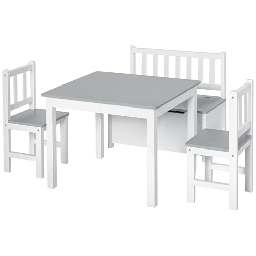 SICURO E LISCIO: Realizzato con legno di pino, questo set con tavolo e sedie per bambini è progettato per resistere all'uso. La superficie liscia è facile da pulire con un panno umido e i bordi arrotondati evitano che i bambini si facciano male