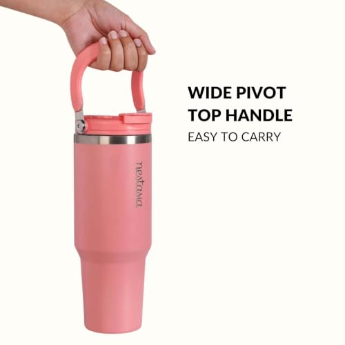Image of Nestasia PickSip40 Tumbler with Straw & Top Handle 1.2L | Insulated Stainless Steel Sipper Water Bottle for Adults with Dual Flip Opening Sip-Swig Leakproof Lid for Office & Gym (Coral Pop)