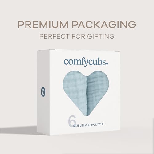 image for Comfy Cubs Muslin Baby Washcloths 6 Pack - Soft 6-Layer Cotton Wash Cl