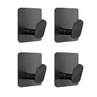 Adurei Self Adhesive Sticky Hooks 4 Pack - Stainless Steel No Drill Wall, Towel, Door & Coat Hooks - Waterproof for Bathroom & Kitchen, Black