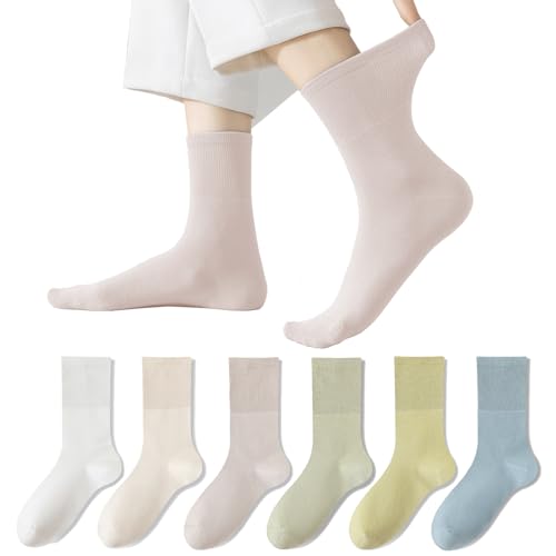 ZULY 6-Pack Womens Mid-Calf Crew Socks - Antimicrobial Seamless Toe Breathable Cotton Stackable Socks with AAAAA Grade Antibacterial Treatment for Everyday Comfort