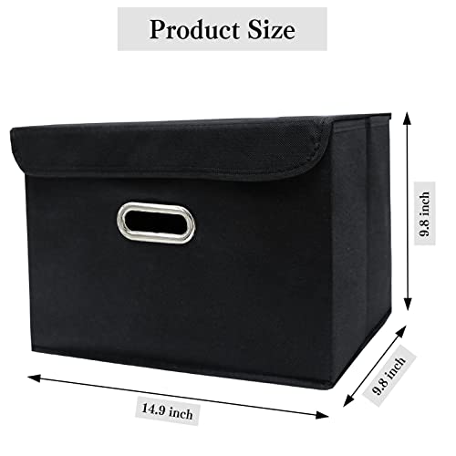 Yunkeeper Fabric Storage Bins With Lids Closet Organizers Foldable Cubes Basket With Handles For Home ，3 Pack Black #TOP1