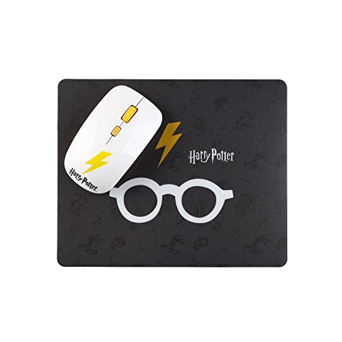 WONDEE Harry Potter Presentes, Oportunidade Pack 2 em 1 de rato sem fios tapete rato com design de Harry Potter para jogo em cor branca e preta - Harry Potter Merchandising oficial
