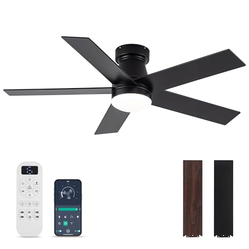 OURSTAR Ceiling Fans with Lights and Remote Control, Black Low Profile Ceiling Fan with Light...