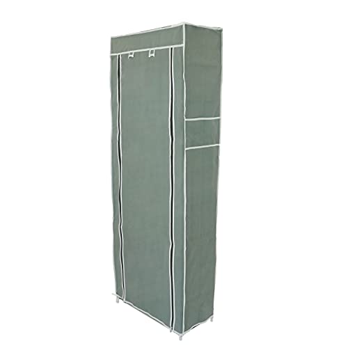 PrimeMatik - Armario ropero y Zapatero de Tela Desmontable 60 x 30 x 160 cm Gris con Puerta Enrollable