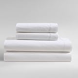 Calvin Klein - Queen Sheet Set, Crisp & Tailored Cooling Sheets with a Smooth Cotton Percale Lightweight Feel, Deep Pockets - Bed Sheets with Matching Pillowcases & Fitted Sheet (Washed Percale White)