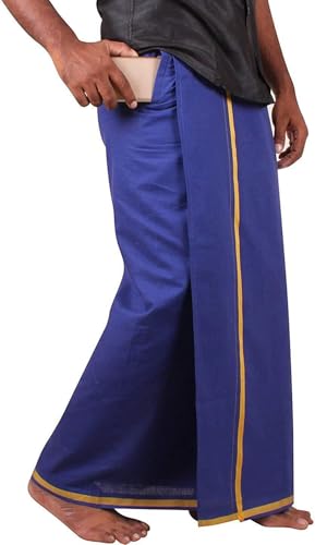 Image of PRAKASAM COTTON Mens Pure Cotton Fine Quality Stitched Pocket welcro attachment dhoti for mens