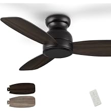SMAAIR Flush Mount 44 Inch Ceiling Fan No Light with Remote Control, 3 Blades Quiet DC Reversible Motor, 10-Speed, Wooden/Walnut Modern Ceiling Fans for Indoor Living Room, Bedroom