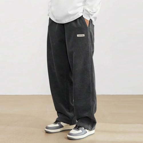 Corduroy Pants Men Baggy Casual Comfy Elastic Waist Work Pants with Pockets Relaxed Fit Straight Leg Cord Pants2