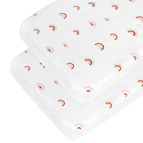 Image of Crib Sheets Boy Girl, 2 Pack Baby Crib Sheets for Standard Crib Mattress & Toddler Bed Mattress, Snug Fit Breathable Soft Fitted Crib Sheet, Rainbow