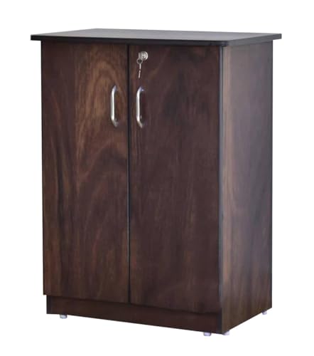 Image of CASPIAN 2 Door Shoe Rack Cum Cabinet (Rainforest Brown) | Engineered Wood Pre Assembled Furniture | Storage Organizer for Indoor /Outdoor Use | 4 Shelves & Door Lock | Wooden Shoe Racks for Home