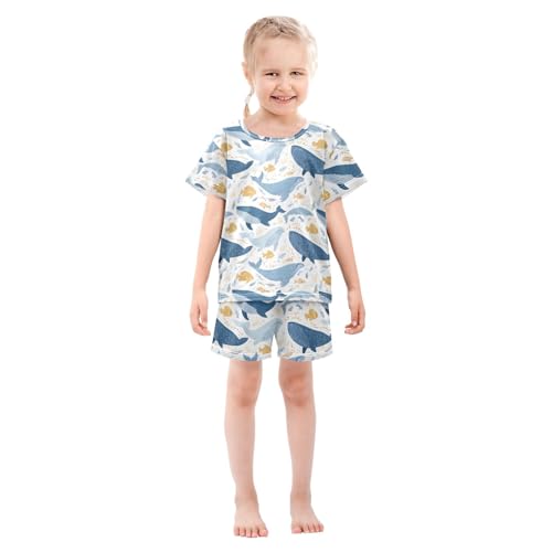 Blue Killer Whale Pattern Summer Cute Pajama Sets, Short Sets for Daily Wears and Sleep Wears3