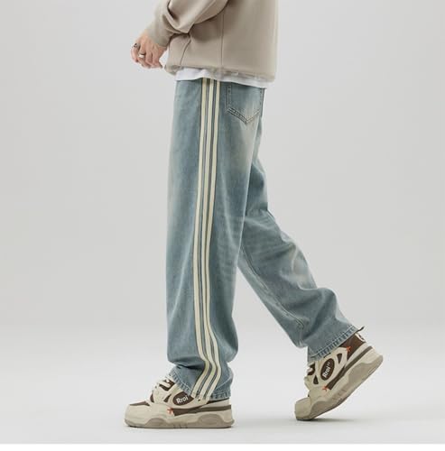 Pants Trousers Denim Spring and Autumn Washed Striped Wide Leg Jeans for Men High Street Loose Straight4
