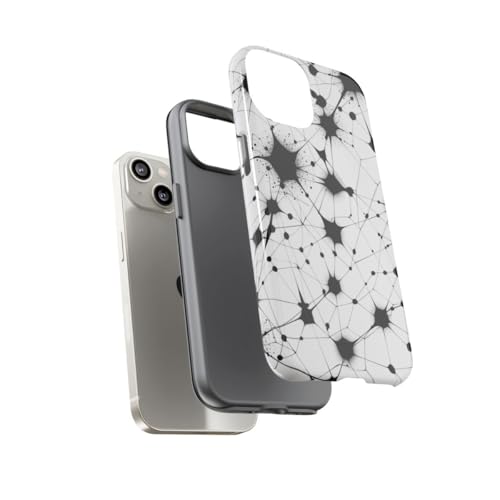 Coque iPhone 14 rigide brillante motif réseau abstrait noir et blanc protection antichoc - 3