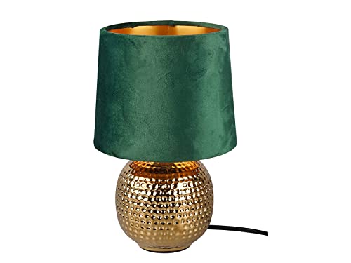 meineWunschleuchte Tischleuchte mit Keramikfuß Gold und Samtschirm Grün, Höhe 26cm