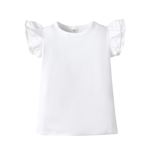 LYSMuch Toddler Baby Girls Ruffle Sleeve Shirt Plain Solid Sleeveless Tshirt Top Blouse Kids Casual Clothes(White,7-8Y)
