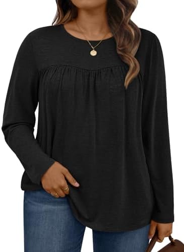 WYNNQUE Womens Plus Size Tops Long Sleeve Shirts Dressy Casual Blouses Flowy Peplum Tunics Loose Fit Fall Clothes Babydoll