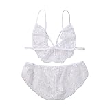 Women Lingerie Two Piece Set Sexy G-String Underwear Lacing Babydoll See Through Mesh Sleepwear (White, X-Large)