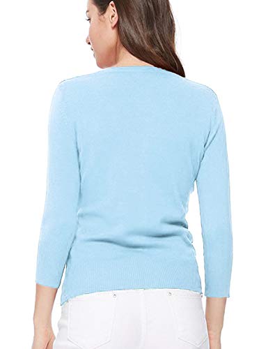 Image of Women's 3 /4 Sleeve Crew Neck Button Down Stretch Knit Cardigan Sweater (S-3XL)