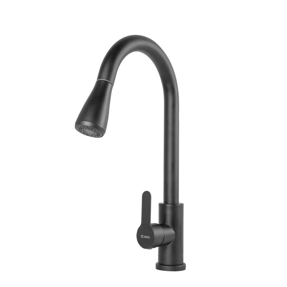 Grifo Cocina Latón/Zinc, Negro, Agua Caliente-Fría, Latiguillos, Caño Alto, Monomando [QLI-FA-4414] | Greenice