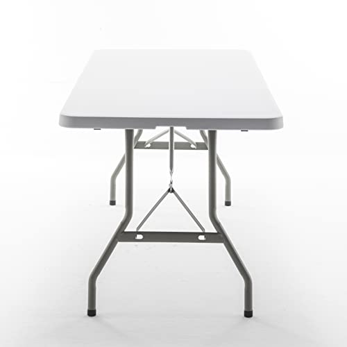 Image of BTEXPERT Set of 5, Fold-in-Half Folding Table 6 Feet 72 inchx 29.5 inch Lightweight Portable Carrying Handle Indoor Outdoor Picnic Camping Office Home Party Wedding Event White