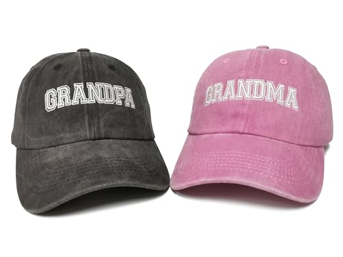 Enodtter Embroidered Matching Grandpa Grandma Hats for Men Women Black & Pink Embroidery Grandfather Grandmother Baseball Caps