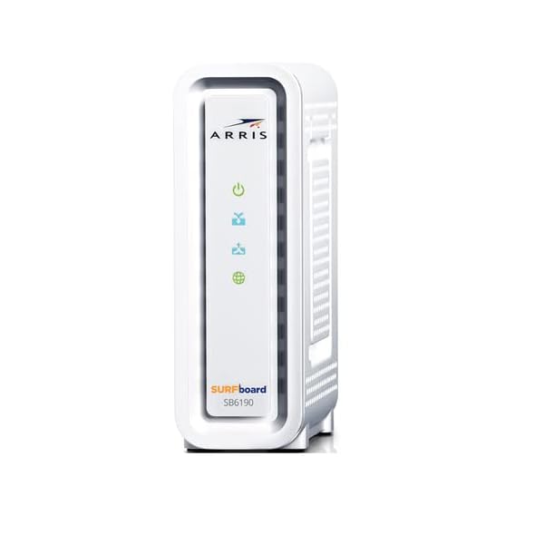 ARRIS Surfboard SB6190 32x8 DOCSIS 3.0 Cable Modem with 1.4 Gbps Download and 262 Upload Speeds, White (Non-Retail Packaging) (Renewed)
