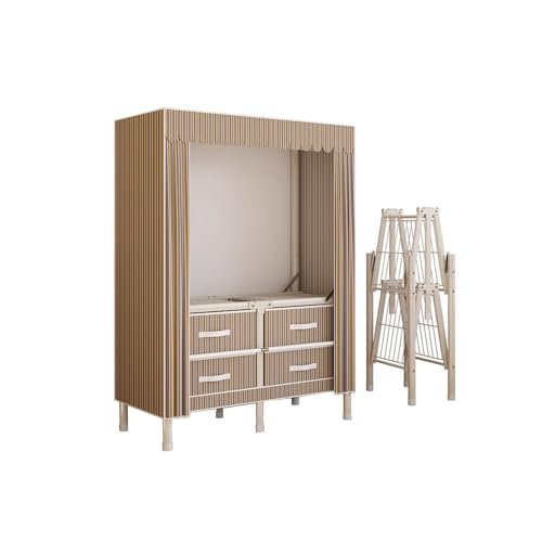 Almarios Dormitorios Tela con Barra para Colgar Ropa Armario Vestidor Abierto con Cajones Gran Capacidad para Dormitorios y Apartamentos(Natural)