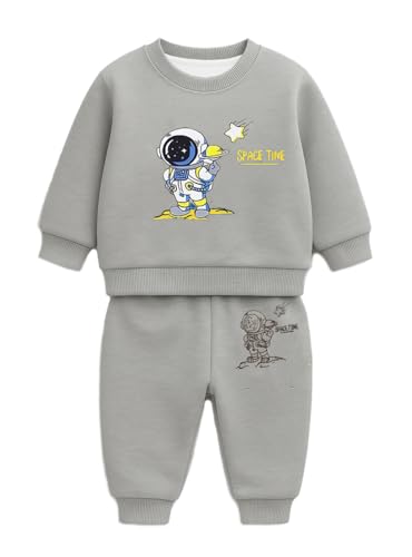 Image of Bold N Elegant Kids Fleece Lined Winter T-Shirt Jogger Set Warm Sweatshirt Pants | Stylish Astronaut Print Winter Co-ord Set for Infant Toddler Teedler Boys n Girls