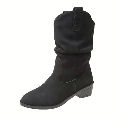 Generisch Botines para mujer con tacón, botas de vaquero para mujer, medianas, altas, botas de invierno, cálidas botas de entretiempo, botas de equitación modernas, botas de equitación para mujer