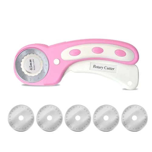 45mm Rollschneider, Rotary Cutter Rollschneider Stoffschneider mit 5 Ersatzklingen und Sicherheitsverschluss Rollmesser Cutter für Stoff, Leder, Basteln, Nähen, Quilten