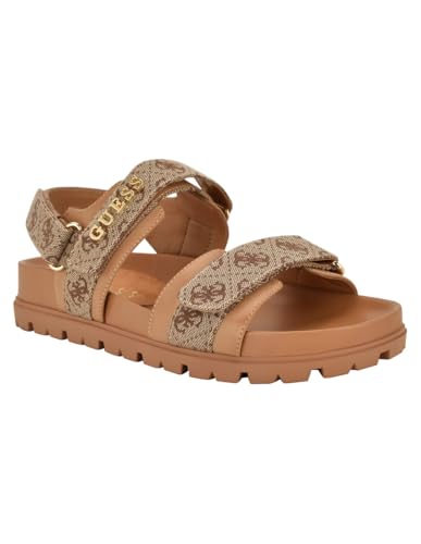 Guess Women's Florizy Sandal, Medium Brown Logo 210, 9