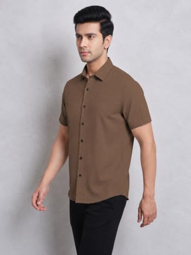 Image of TOPLOT Men's Casual Short Sleeve Button Down Shirt | Lightweight Breathable Textured Linen Formal Shirt | Summer Beach Vacation Relaxed Fit Man Shirts (5260)