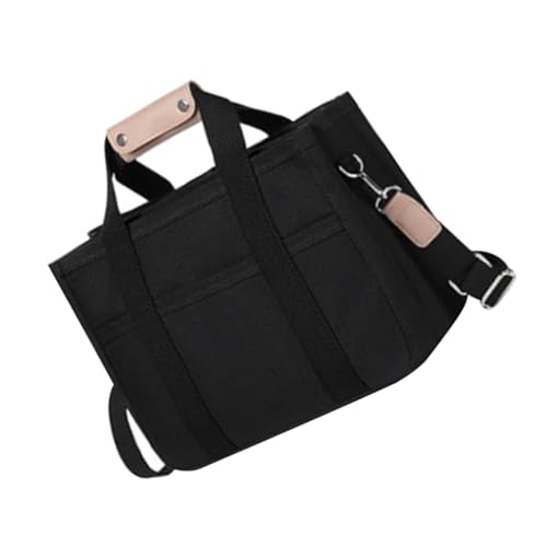 Imagen de Hemobllo Bolso Maternal Multifuncional de Lona Negra para Mujer Gran Capacidad Bandolera y Tote Portátil para Compras y Playa Diseño Casual y Elegante