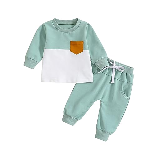 Toddler Baby Boy Outfits Long Sleeve Pocket Sweatshirt Solid Pants Infant Fall Winter Clothes Set