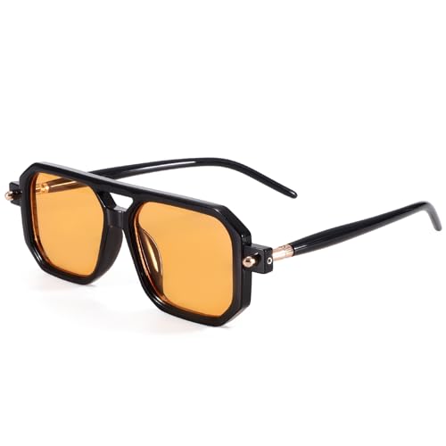 Dollger Trendy Aviator Sunglasses for Women Men Square 70s Retro Sunglasses Vintage 90s Aviator Frame BLACK Shades 2024