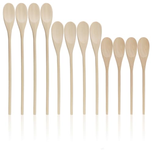 COM-FOUR® 12x Kochlöffel aus Holz - Holzlöffel zum Kochen und Backen - Kochlöffel Set zum Rühren - Holzkochlöffel in drei Größen (12 Stück - Mix - hellbraun)