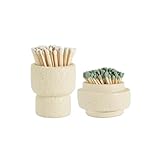 Concrete Match Holder with Striker, Set of 2 Pretty Match Jar for Long/Fancy/Cute Candleholder Sets and Fireplace. Home Table Decor with Floral Jar, No Matches Included (Round)