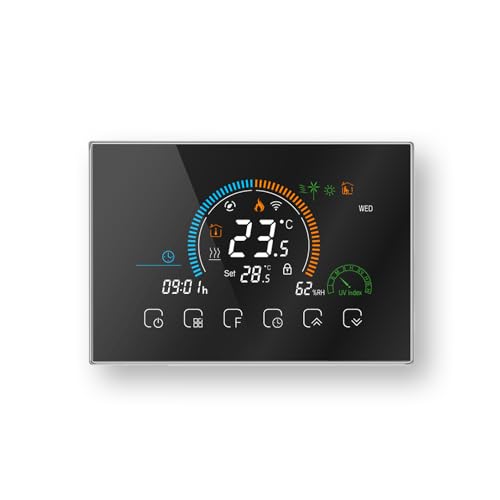 MelkiSmart Wi-Fi Thermostat - Serie 8000 Termostato Touchscreen Programmabile Supporta Sistemi di Riscaldamento a Caldaia, Compatibile con Alexa, Google Home e IFTTT