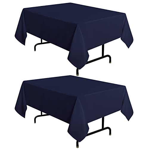 Image of sancua 2 Pack Navy Tablecloth 54 x 54 Inch, Stain and Wrinkle Resistant Square Table Cloth - Washable Polyester Table Cover for Dining Tables, Buffet Parties and Camping
