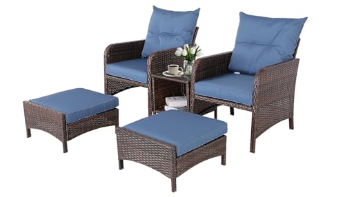 Furnivilla 5 Pieces Wicker Conversation Sets Patio Outdoor Furniture Set with PE Rattan Indoor & Outdoor Furniture Set with Coffee Table for Backyard Porch and Garden