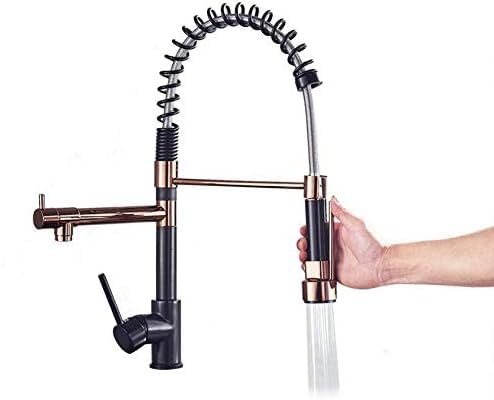 Robinet de cuisine anti-éclaboussures noir à double bec pour évier