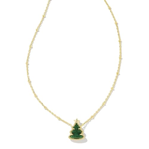 Kendra Scott Holiday Tree Pendant Necklace, 14k Gold Plated Brass, Quartzite, Fashion Jewelry for Women