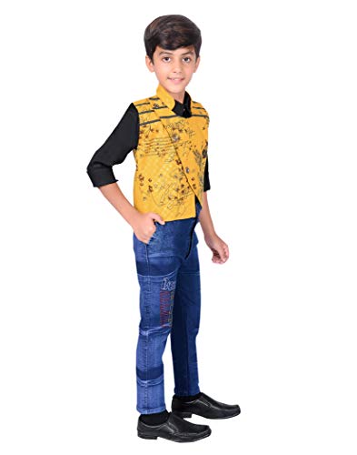 Image of AHHAAAA Kids Ethnic Cotton Blend Waistcoat Shirt and Pant for boys